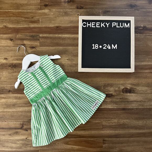 Cheeky Plum Green Striped Sleeveless Cotton Dress Baby 18/24M - Picture 1 of 10